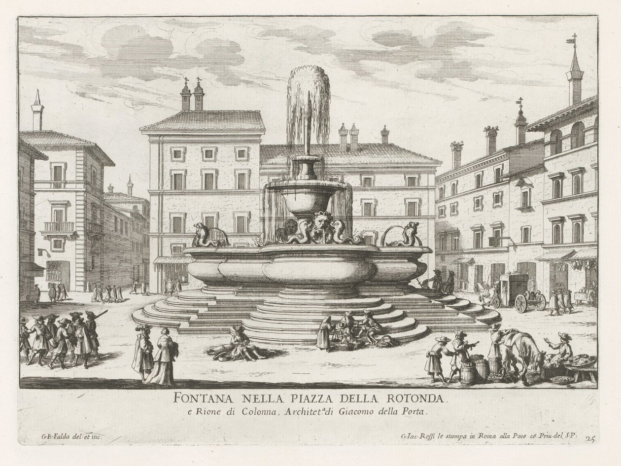 Fonte do Panteão op Piazza della Rotonda te Roma Fonte na Piazza della Rotonda (título no objeto) Fontes de Roma (título da série) Fonteinen van Rome (título da série) de Giovanni Battista Falda
