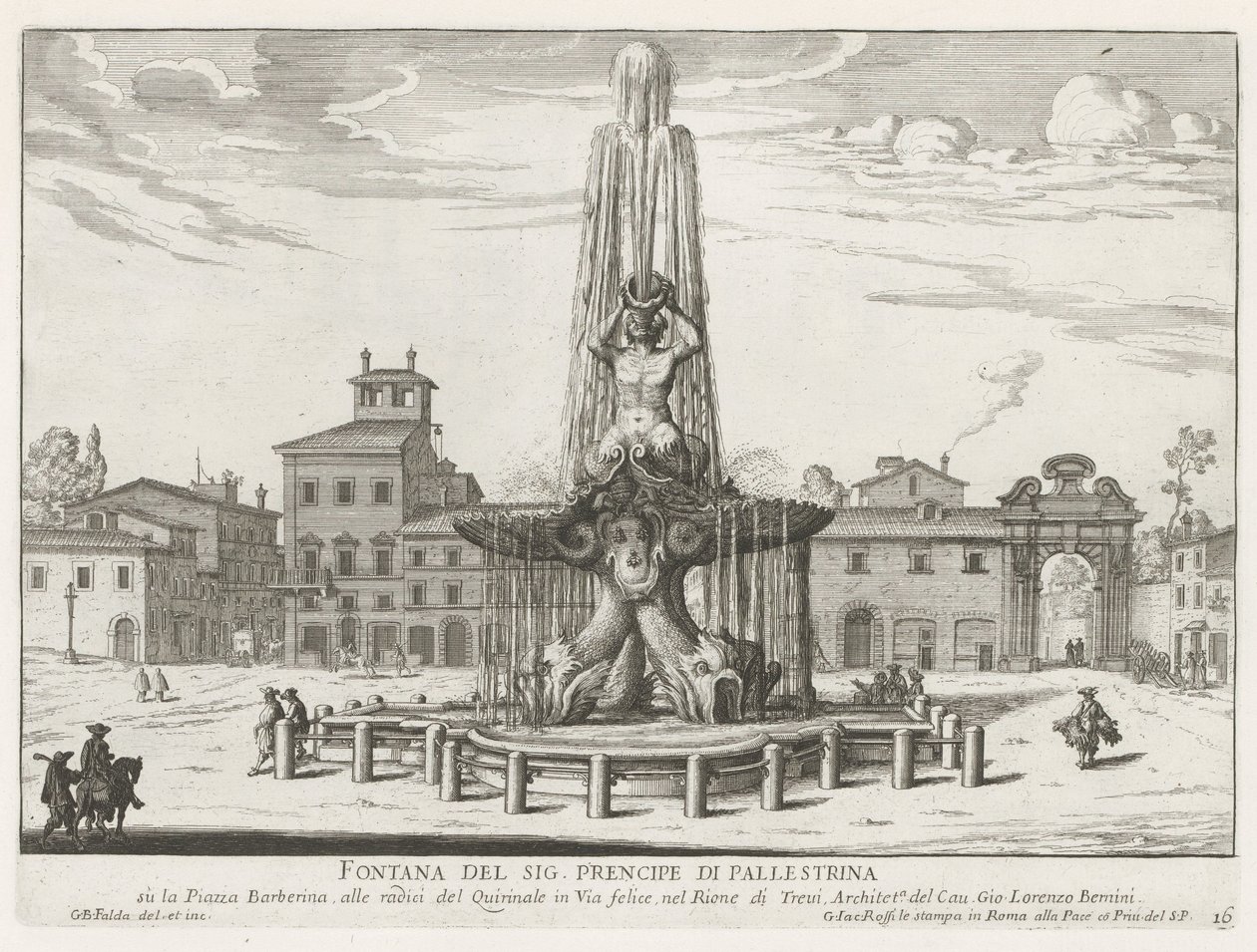 Fonte Triton na Piazza Barberini te Roma Fonte do Sr. Prencipe di Pallestrina (título no objeto) Fontes de Roma (título da série) Fonteinen van Rome (título da série) de Giovanni Battista Falda