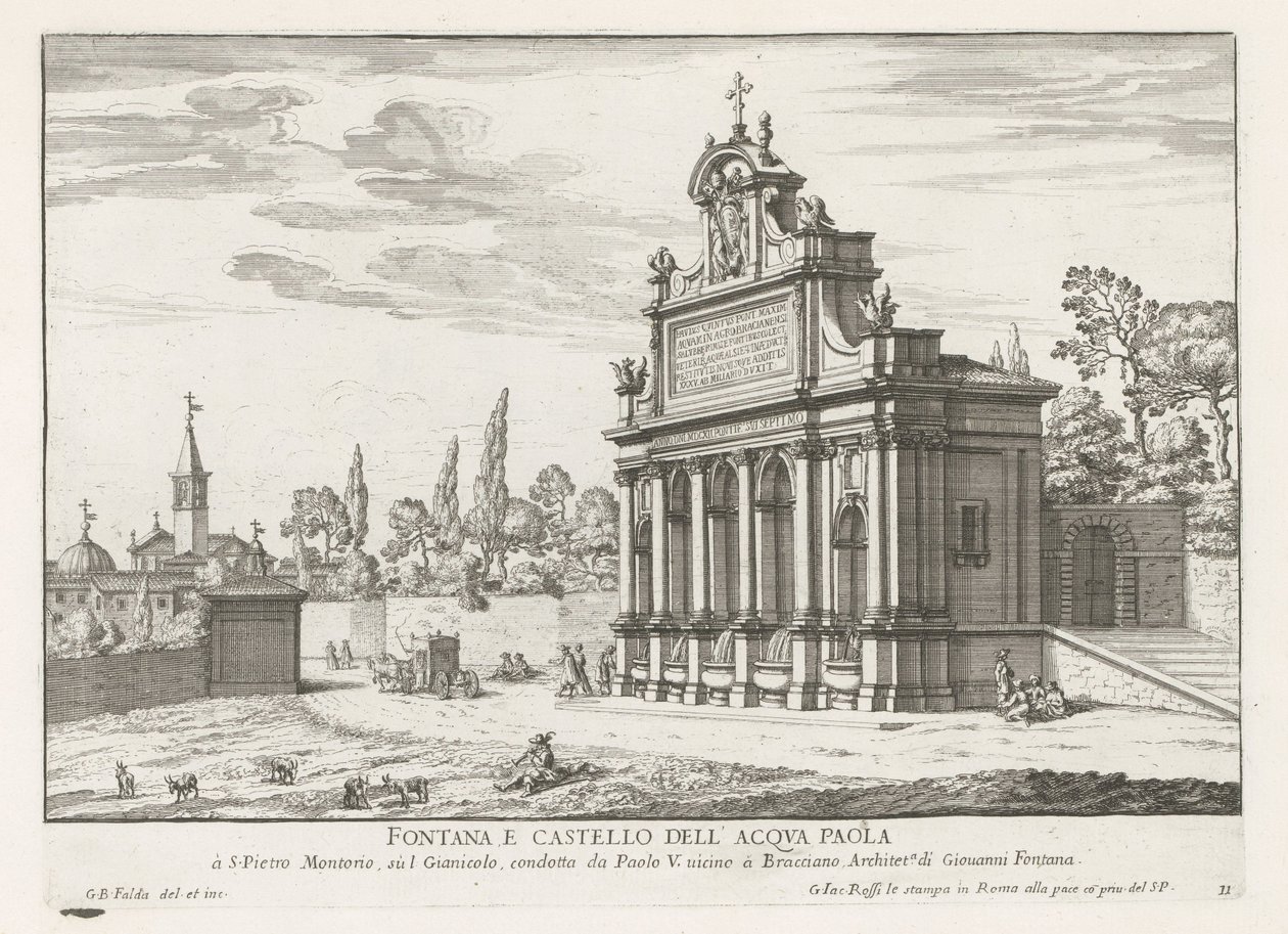 Acqua Paola fountain te Roma
Fonte e castelo Acqua Paola (título sobre o objecto)
Fontes de Roma (título da série)
Fonteinen van Rome (título da série) de Giovanni Battista Falda