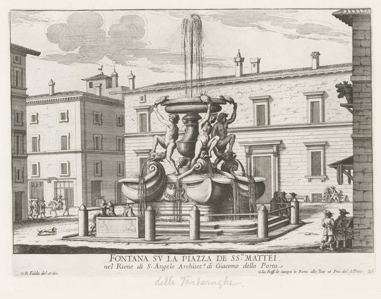Fonte das Tartarugas na Piazza Mattei te Rome Fonte na Piazza de ss.ri Mattei (título no objeto) Fontes de Roma (título da série) Fonteinen van Rome (título da série) de Giovanni Battista Falda