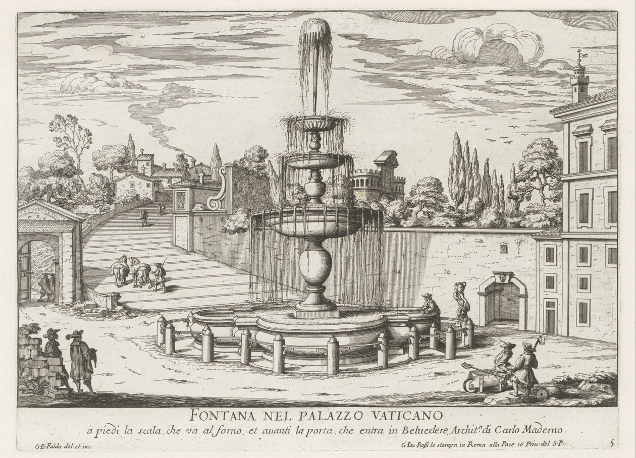 Fonte no Vaticano
Fontana nel Palazzo Vaticano (título sobre o objecto)
Fontane di Roma (título da série)
Fontes de Roma (título da série) de Giovanni Battista Falda