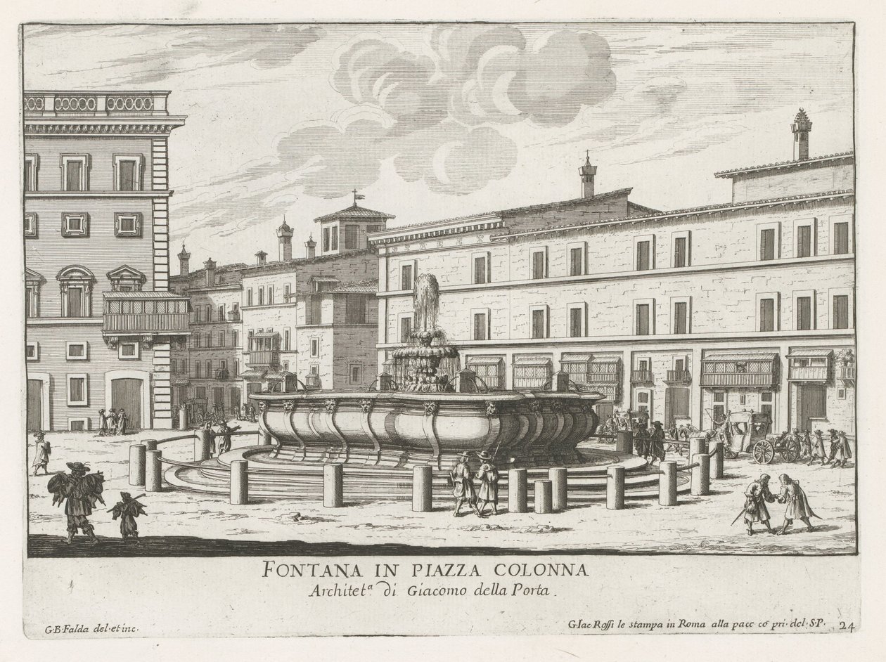 Fontein op Piazza Colonna te Rome Fonte na Piazza Colonna (título no objeto) Fontes de Roma (título da série) Fonteinen van Rome (título da série) de Giovanni Battista Falda