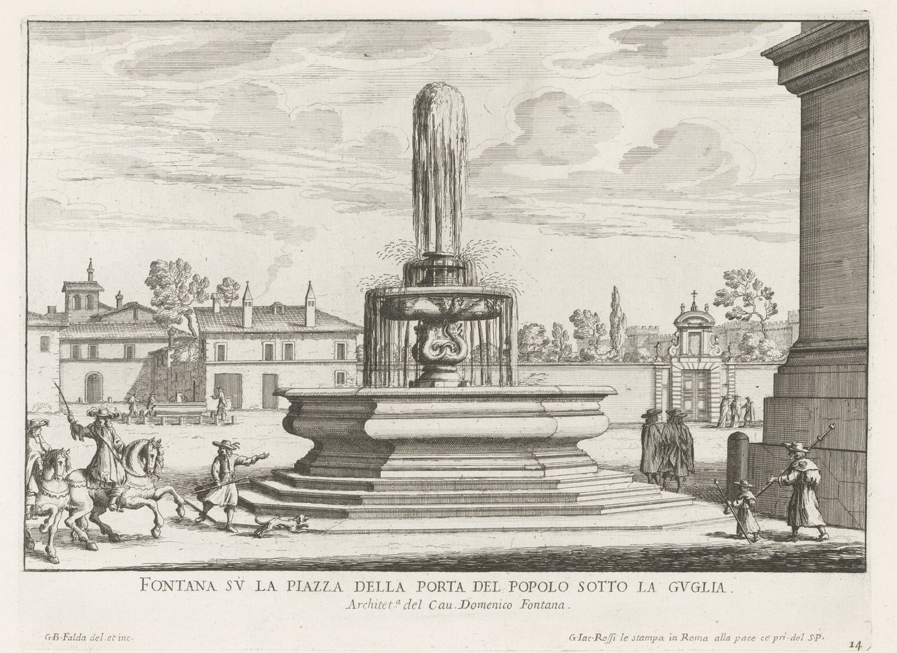 Fontein op Piazza del Popolo te Rome
Fonte na Piazza della Porta del Popolo sob a espada (título sobre o objecto)
Fontes de Roma (título da série)
Fonteinen van Rome (título da série) de Giovanni Battista Falda