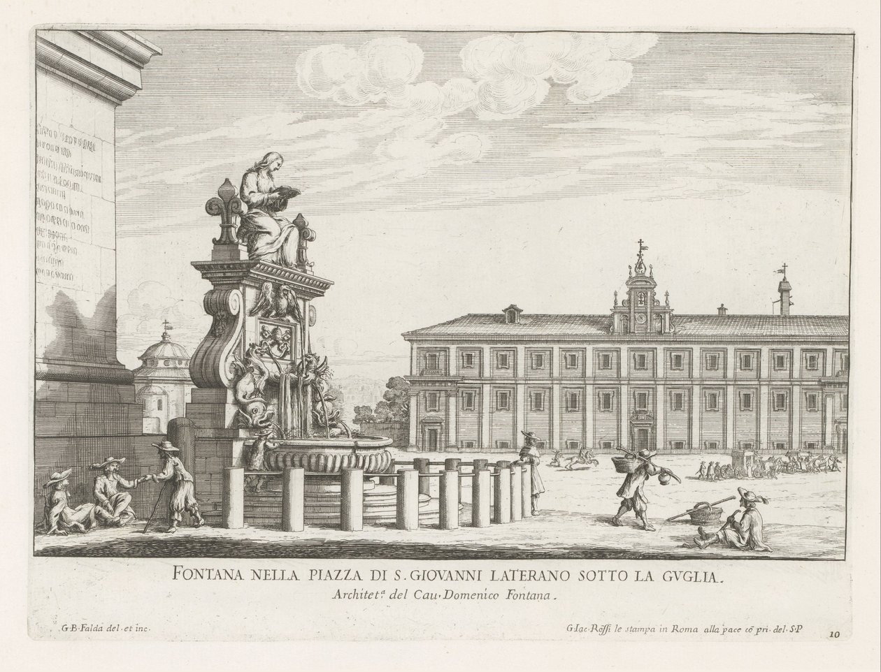 Fontein op Piazza di San Giovanni em Laterano te Roma Fonte na Piazza di S. Giovanni Laterano sob o pináculo (título no objeto) Fontes de Roma (título da série) Fonteinen van Rome (título da série) de Giovanni Battista Falda