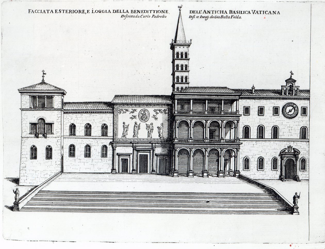 A loggia da bênção da antiga Basílica do Vaticano de Giovanni Battista Falda