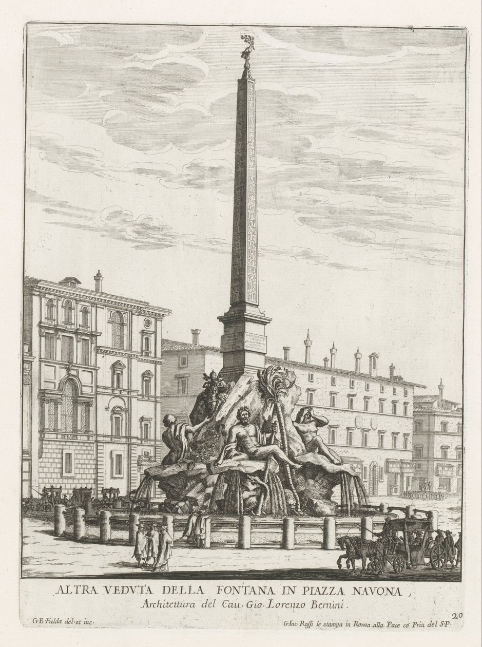Fonte de quatro caudais na Piazza Navona em Roma
Fontana na Piazza Navona (título sobre o objecto)
Fontane di Roma (título da série)
Fontes de Roma (título da série) de Giovanni Battista Falda