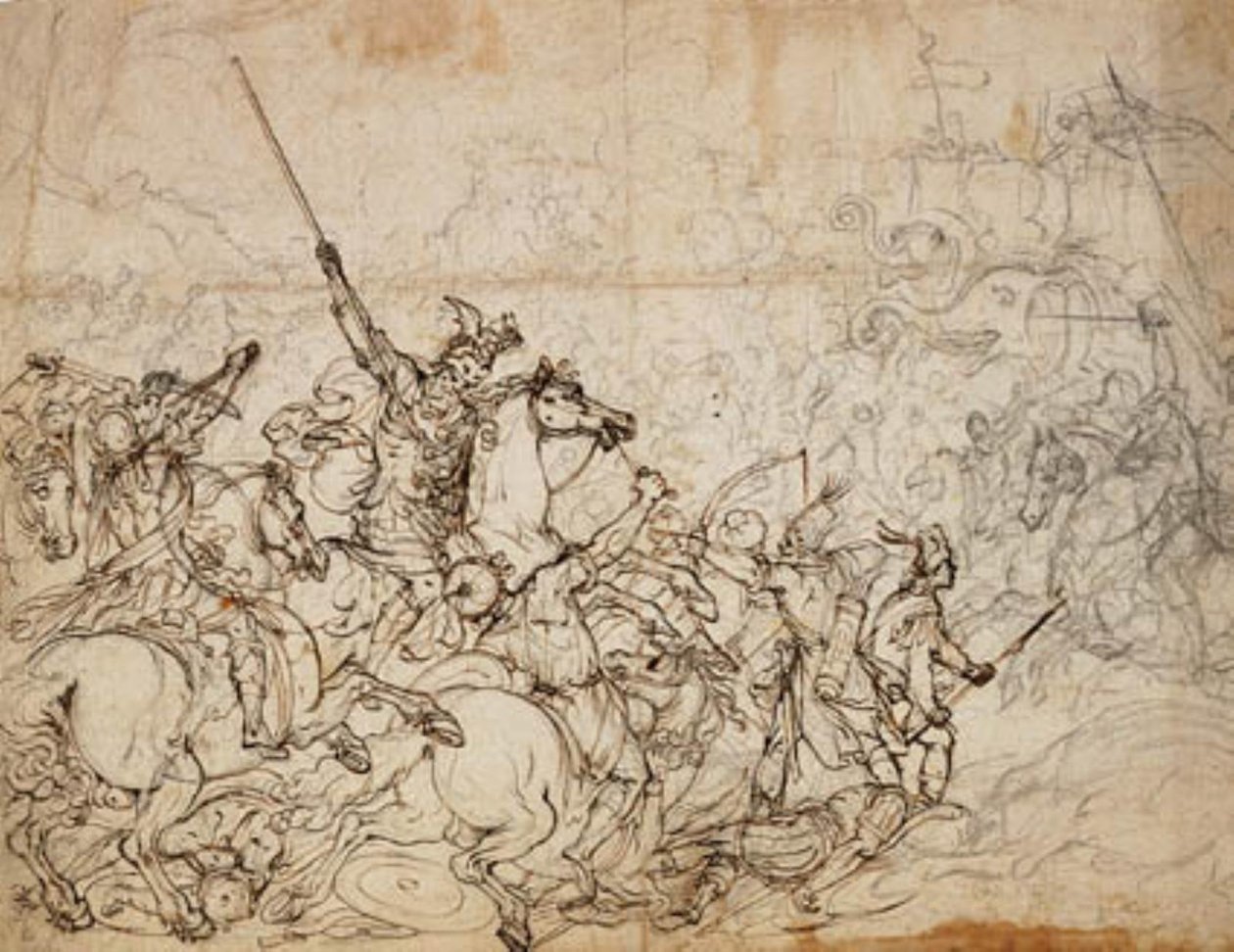 Cena de batalha com elefantes e orientais de Giovanni Battista Foggini