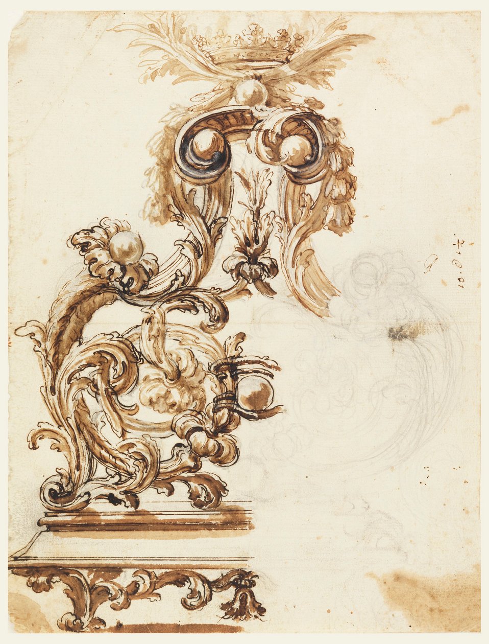 Desenho, Projeto de um ornamento em bronze dourado, 1680-1700 de Giovanni Battista Foggini