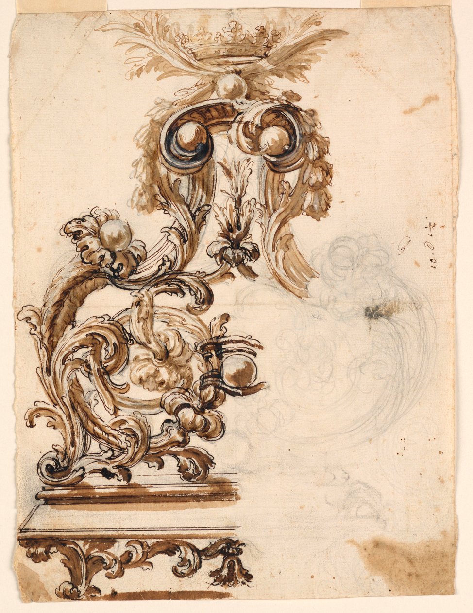 Desenho, Projeto de um ornamento em bronze dourado, 1680-1700 de Giovanni Battista Foggini