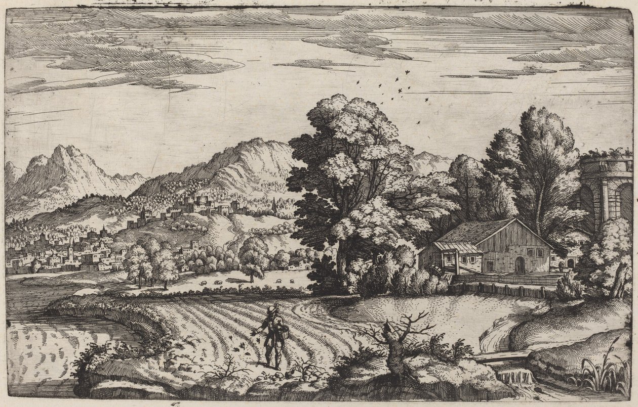 Paisagem montanhosa com a parábola do semeador de Giovanni Battista Fontana