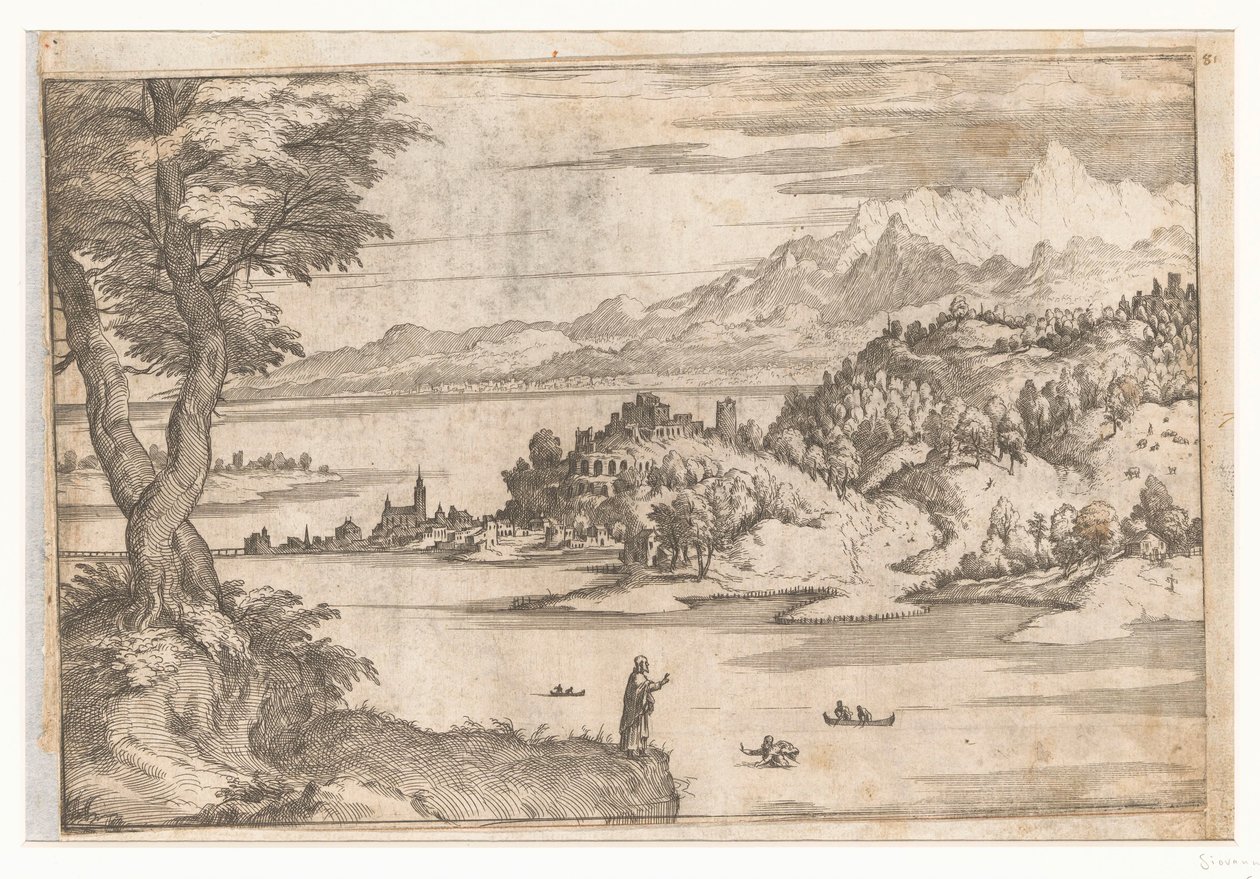 Peter caminha sobre a água
Paisagens com cenas da vida de Cristo (título da série) de Giovanni Battista Fontana