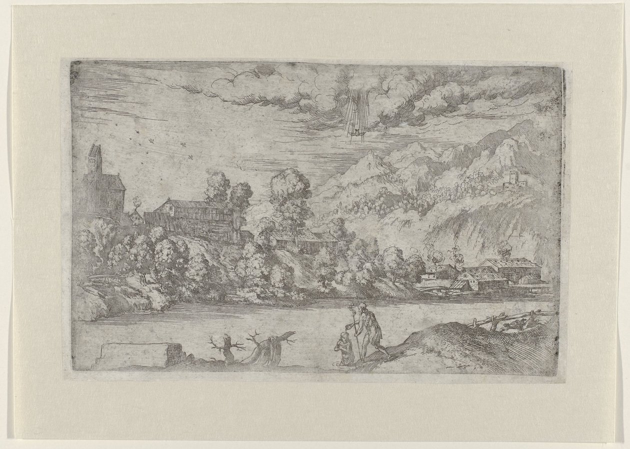 Paisagem fluvial com o batismo de Cristo (título no objeto) Paisagens com cenas da vida de Cristo (título da série) de Giovanni Battista Fontana