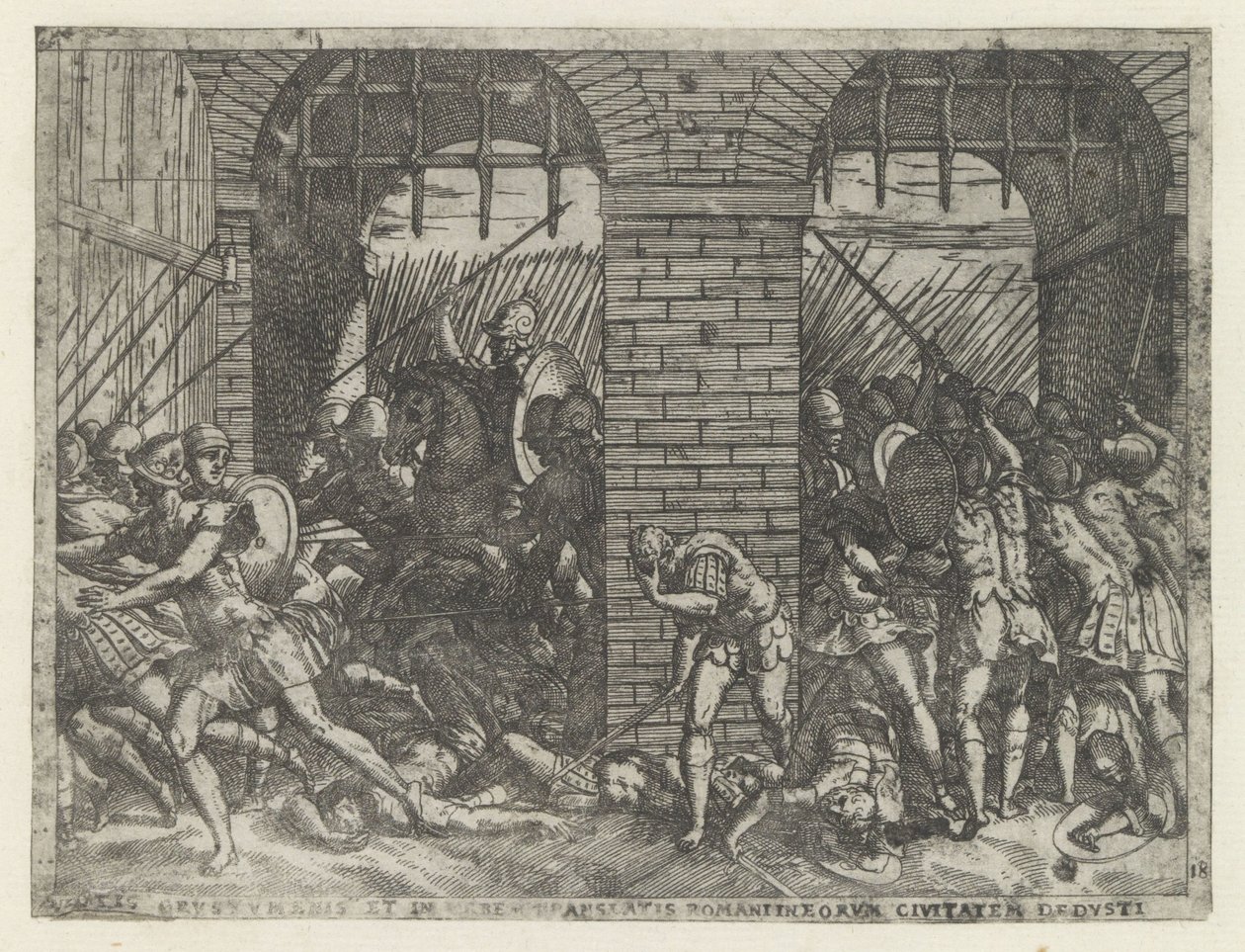 Soldados romanos invadem Crustumerium
Victus Crustumenis (...) civitatem dedusti (título sobre o objecto)
Vida de Rómulo e Remo (título da série) de Giovanni Battista Fontana