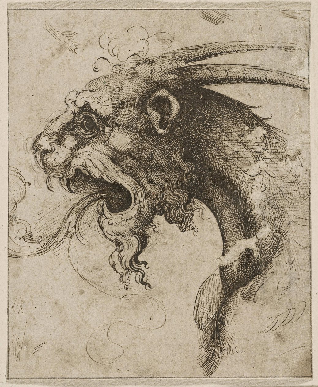 Cabeça de uma Chimera par Franco (chamada Semolei) (caneta, tinta da china marrom sobre papel) de Giovanni Battista Franco