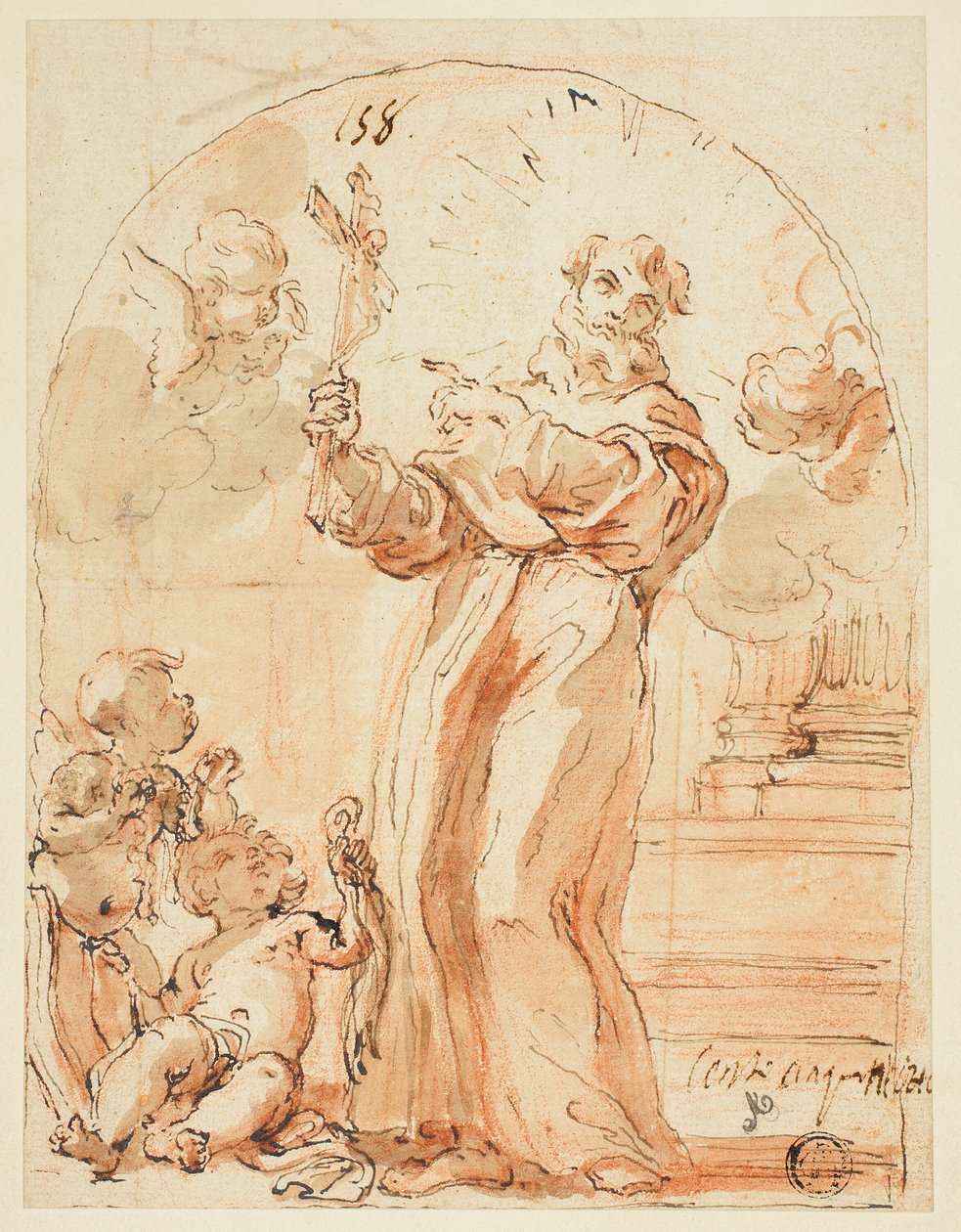 Santo franciscano em pé segurando o crucifixo de Giovanni Battista Gaulli