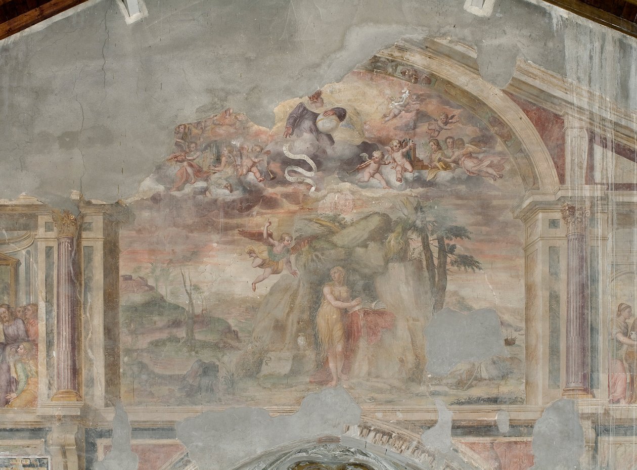 Maria Madalena no Deserto, detalhe de 3496121 (fresco) de Giovanni Battista Guerinoni