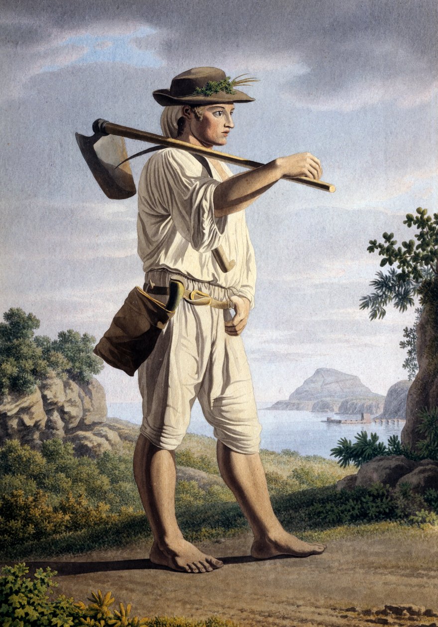 Agricultor no fundo do Campi Flegrei, de Giovan Battista Lusieri (ca 1755-1821), aguarela sobre papel, 32x23 cm, Itália de Giovanni Battista Lusieri