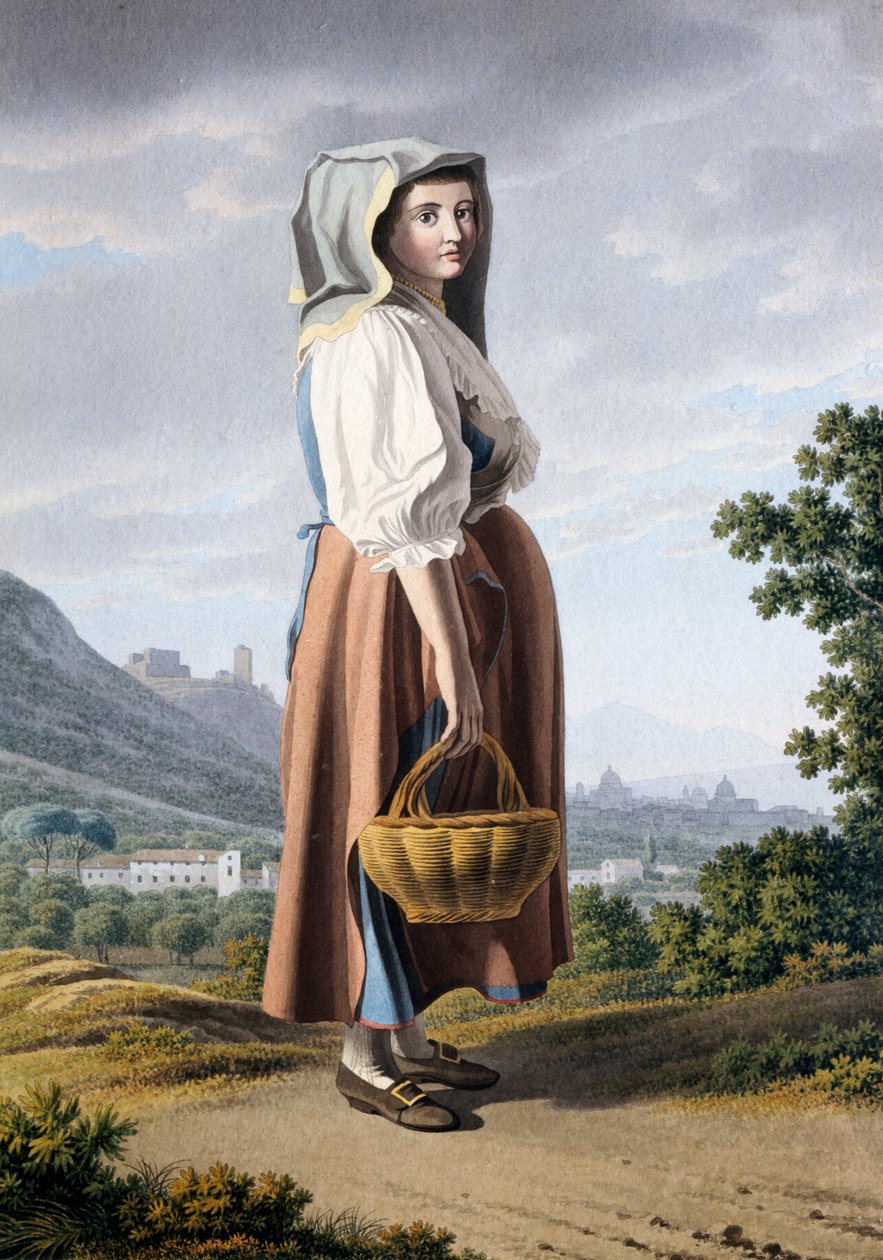 Camponês no fundo de Maddaloni, de Giovan Battista Lusieri (ca 1755-1821), aguarela sobre papel 32x23 cm, Itália de Giovanni Battista Lusieri