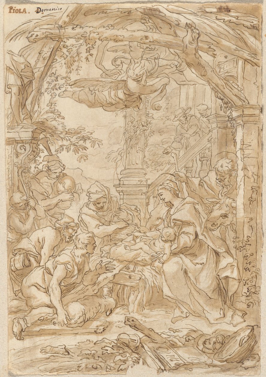 A Adoração dos Pastores, c.1680-1690 (desenho a pena e tinta) de Giovanni Battista Merano