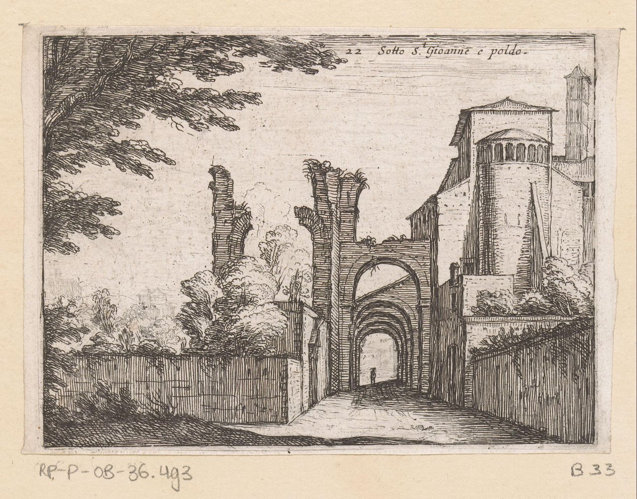 Clivus Scauri en de Santi Giovanni e Paolo
Sotto S.t Gioanne e poldo (título sobre o objecto)
Gezichten op Rome (título da série)
Alcune vedute et prospettive di luoghi dishabitati di Roma (título da série) de Giovanni Battista Mercati