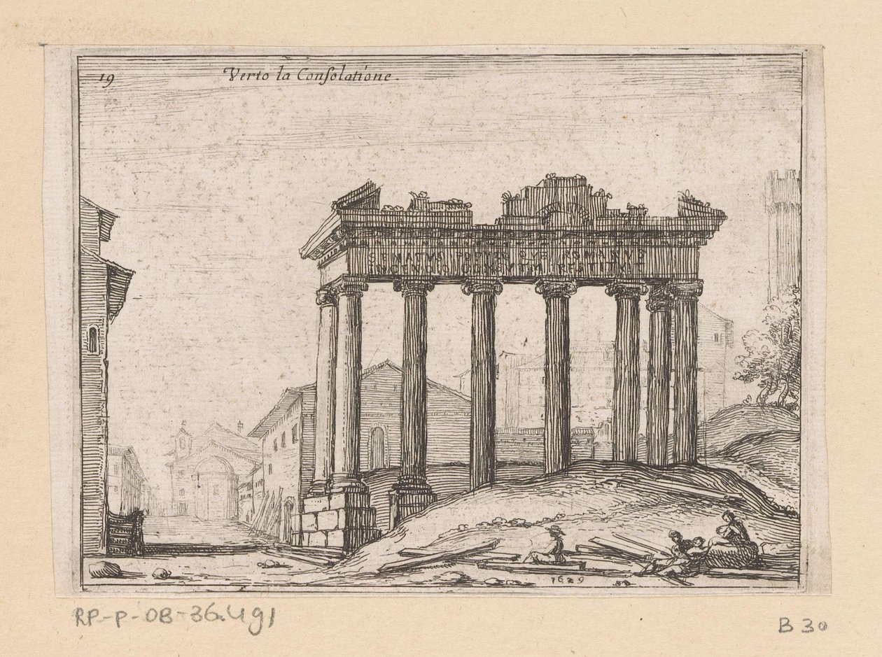 Vestígios do Templo de Saturno no Fórum Romano em Roma
Verto la Consolatione (título sobre o objecto)
Vistas de Roma (título da série)
Alcune vedute et prospettive di luoghi dishabitati di Roma (título da série) de Giovanni Battista Mercati