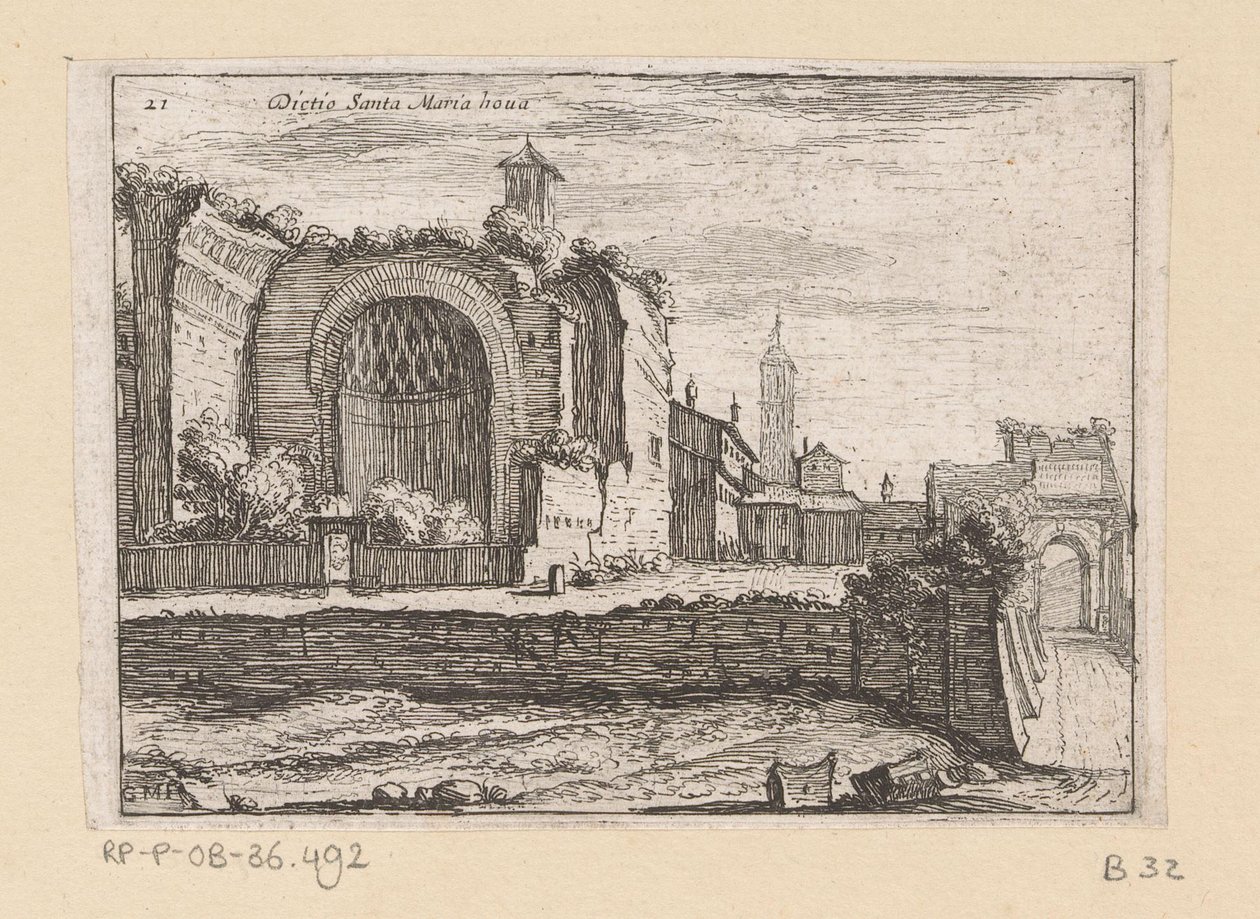 Resten van de Tempel van Venus em Roma te Rome Atrás de Santa Maria nova (título no objeto) Gezichten op Rome (título da série) Algumas vistas e perspectivas de lugares desabitados em Roma (título da série) de Giovanni Battista Mercati