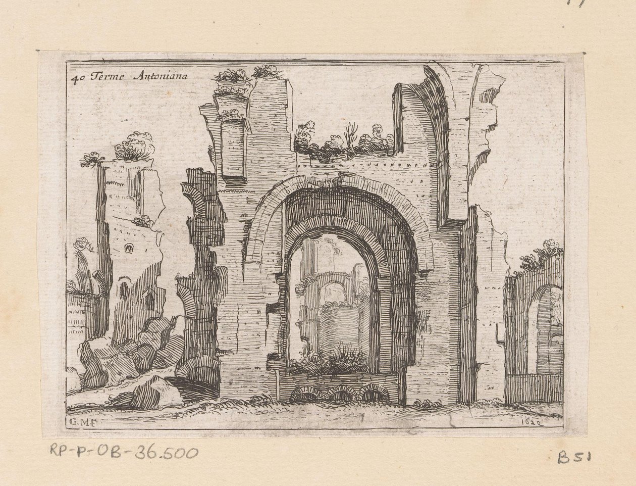 Resten van de Thermen van Caracalla te Rome
Terme Antoniana (título sobre o objecto)
Gezichten op Rome (título da série)
Alcune vedute et prospettive di luoghi dishabitati di Roma (título da série) de Giovanni Battista Mercati