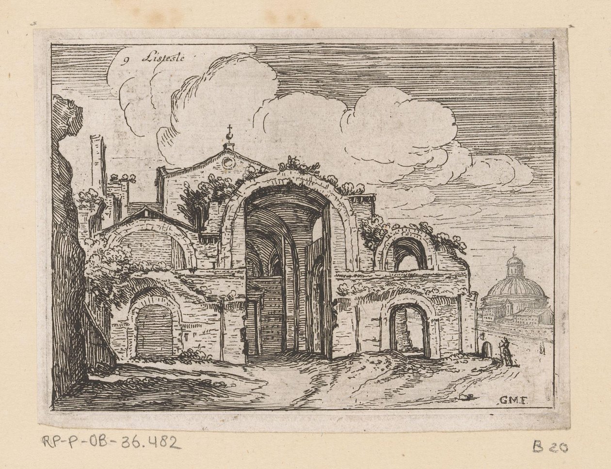 Restos das Termas de Diocleciano em Roma Listesse (título no objeto) Vistas de Roma (título da série) Alcune vedute et prospettive di luoghi dishabitati di Roma (título da série) de Giovanni Battista Mercati