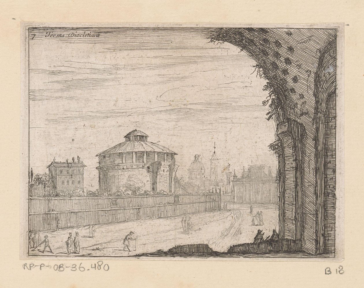 Resten van de Thermen van Diocletianus te Rome
Terma Diocletiane (título sobre o objecto)
Gezichten op Rome (título da série)
Alcune vedute et prospettive di luoghi dishabitati di Roma (título da série) de Giovanni Battista Mercati