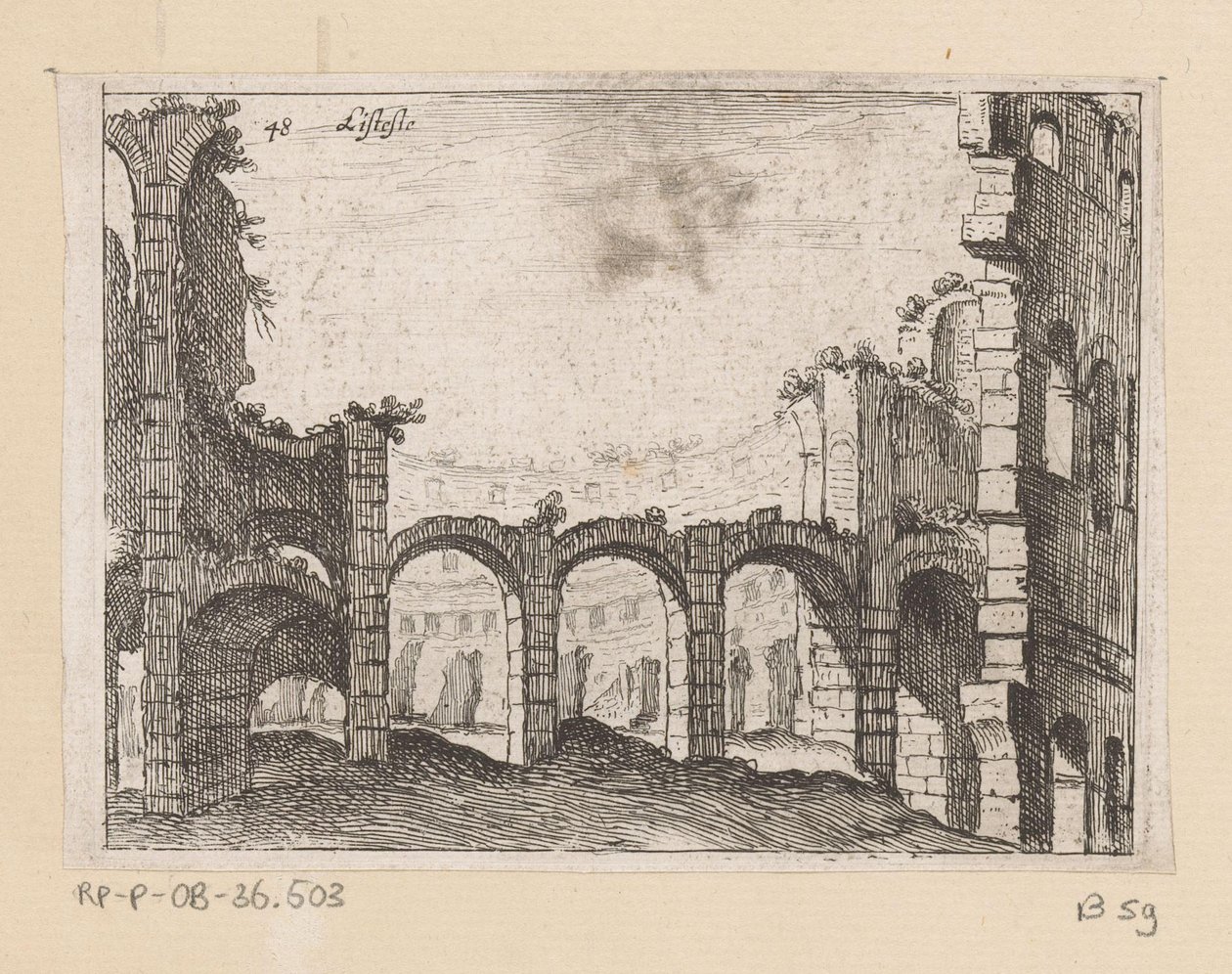Resten van het Colosseum te Rome
Listesso (título sobre o objecto)
Gezichten op Rome (título da série)
Alcune vedute et prospettive di luoghi dishabitati di Roma (título da série) de Giovanni Battista Mercati