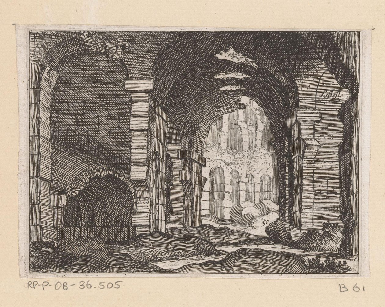 Resten van het Colosseum te Rome
Listesso (título sobre o objecto)
Gezichten op Rome (título da série)
Alcune vedute et prospettive di luoghi dishabitati di Roma (título da série) de Giovanni Battista Mercati