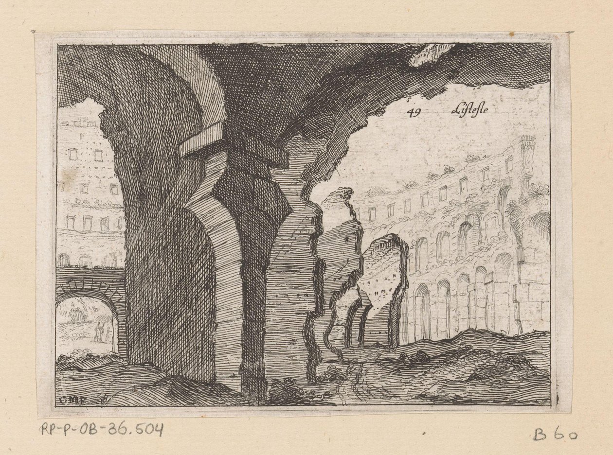 Resten van het Colosseum te Rome
Listesso (título sobre o objecto)
Gezichten op Rome (título da série)
Alcune vedute et prospettive di luoghi dishabitati di Roma (título da série) de Giovanni Battista Mercati