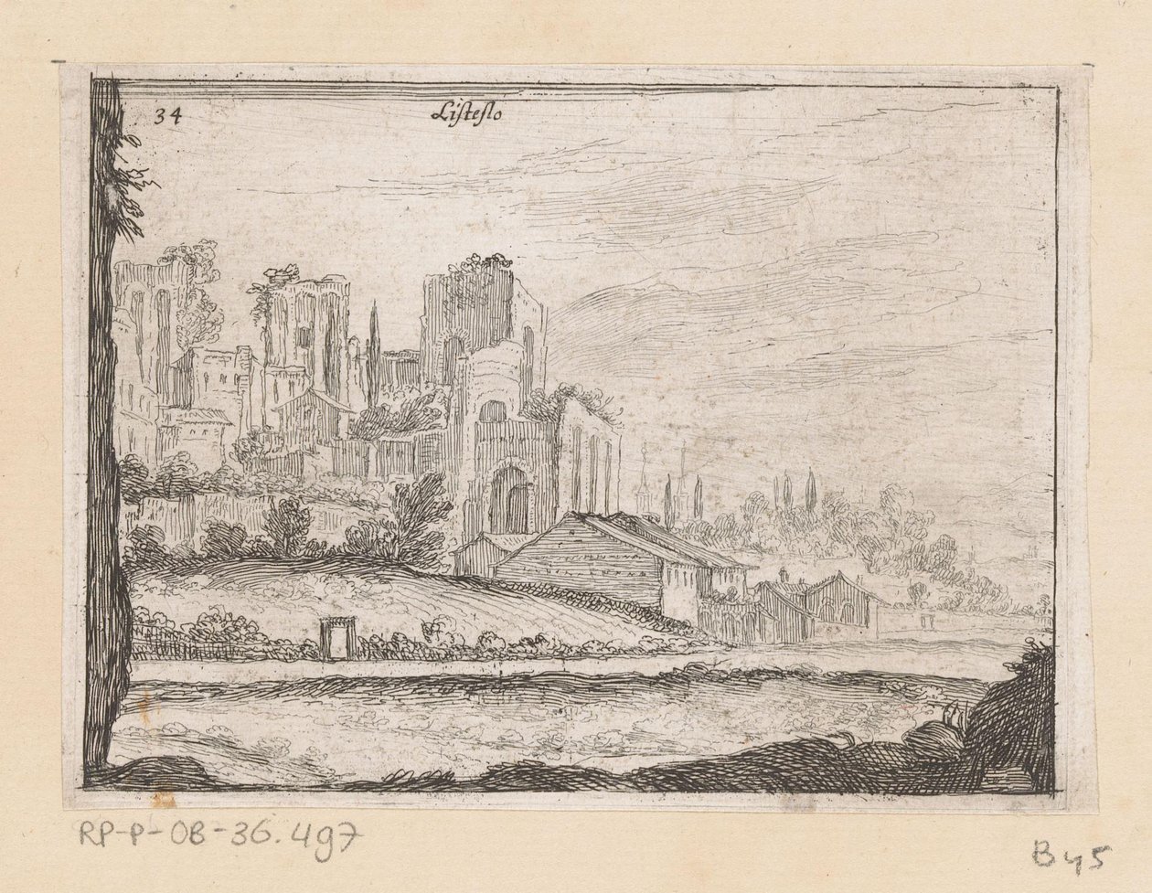 Ruínas do Palazzo Maggiore te Rome Listesso (título no objeto) Gezichten op Rome (título da série) Algumas vistas e perspectivas de lugares desabitados em Roma (título da série) de Giovanni Battista Mercati