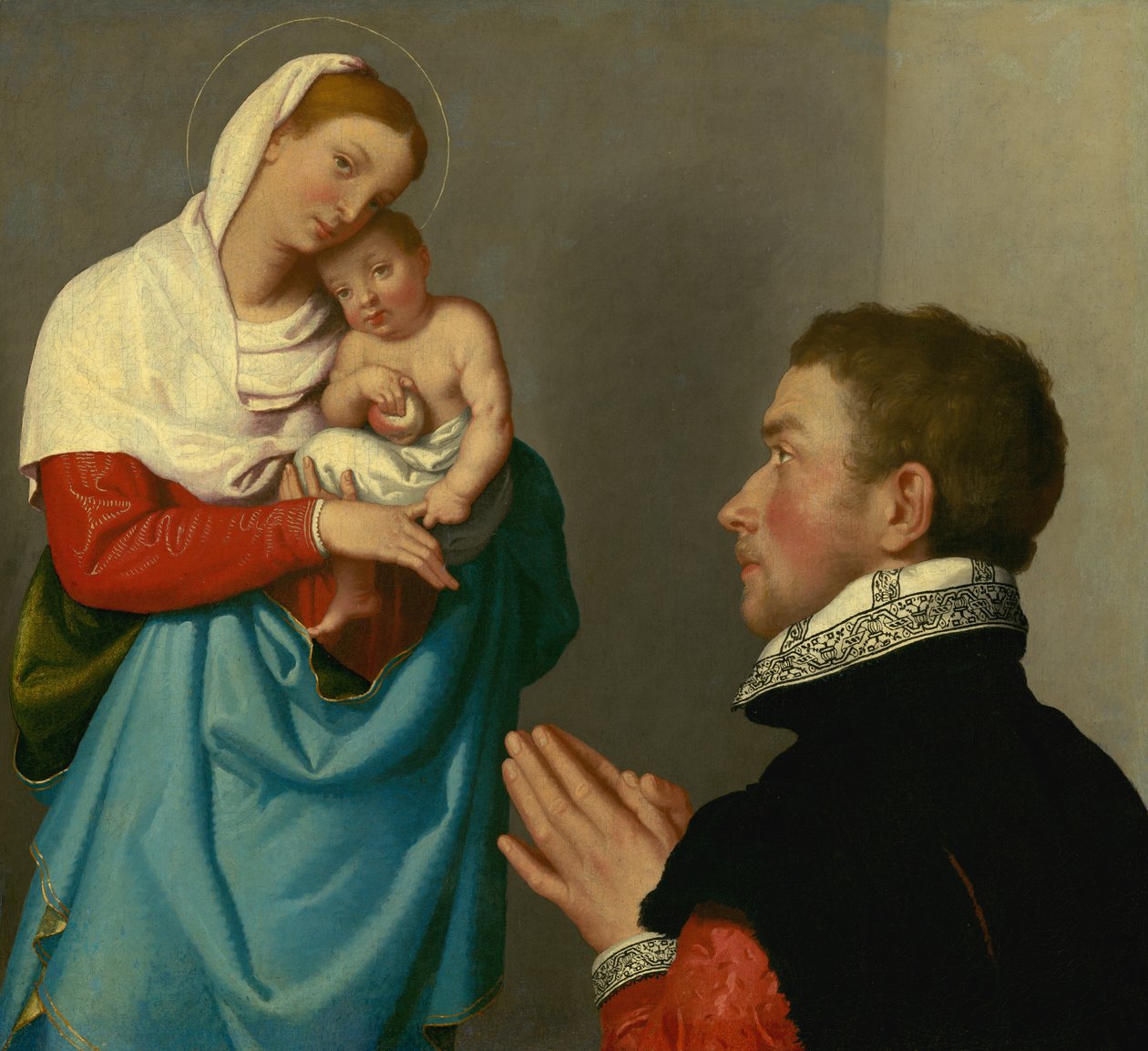 Um cavalheiro em adoração diante da Madonna, c. 1560. de Giovanni Battista Moroni