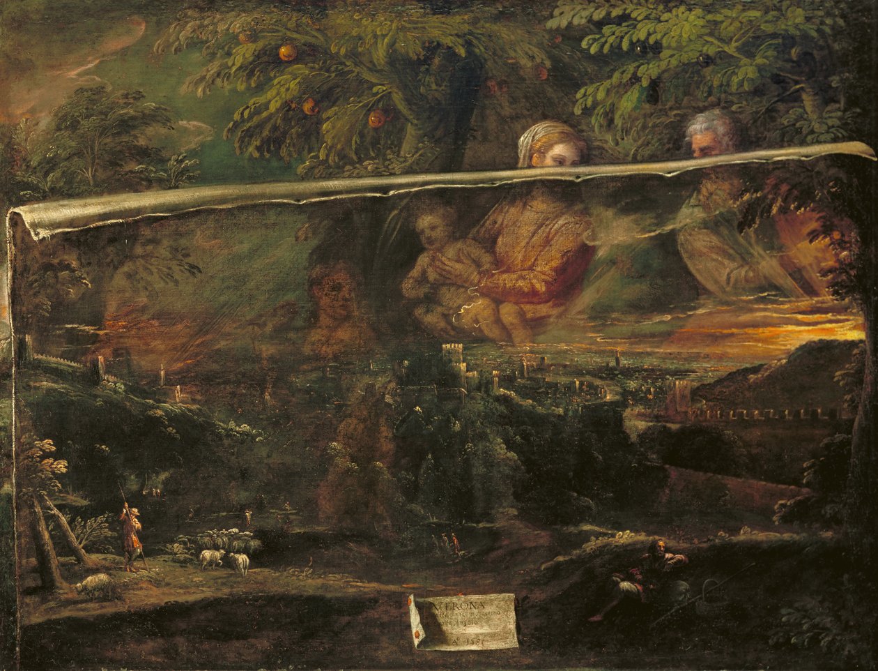 Uma Visão da Sagrada Família perto de Verona, 1581 de Giovanni Battista Moroni