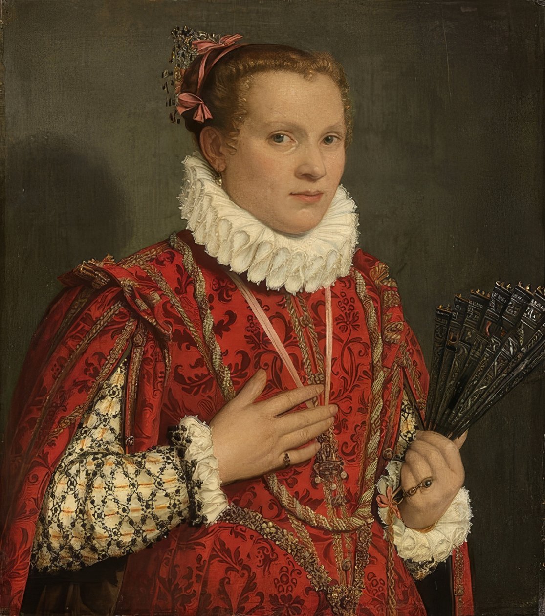 Retrato de uma jovem mulher. 1560-78 de Giovanni Battista Moroni