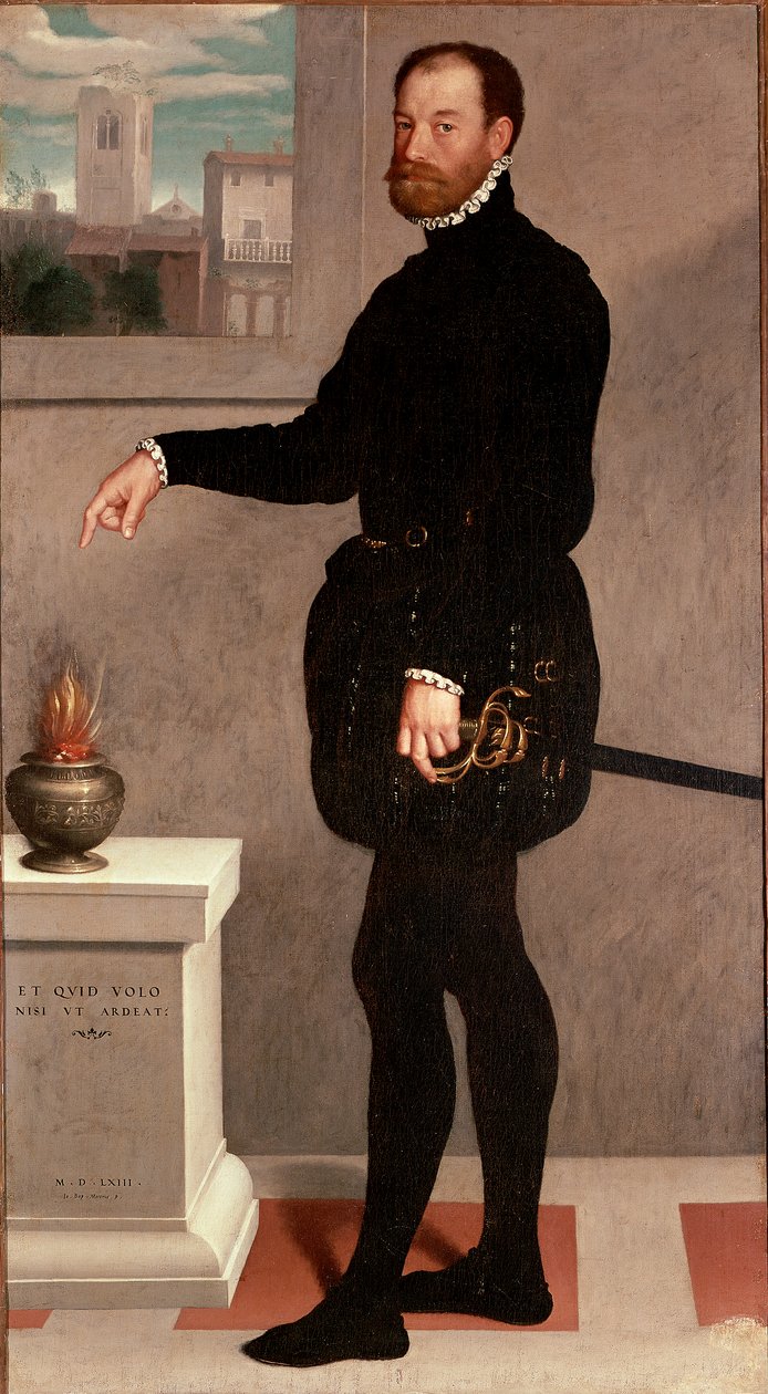 Retrato da Pintura do Conde Pietro Secco-Suardi de Giovan Battista Moroni (Giovanbattista, Giovanni Battista) (ca. 1529-1578) 1563 Sol. 182x102 cm Florença, Galeria Uffizi (Uffizi) de Giovanni Battista Moroni
