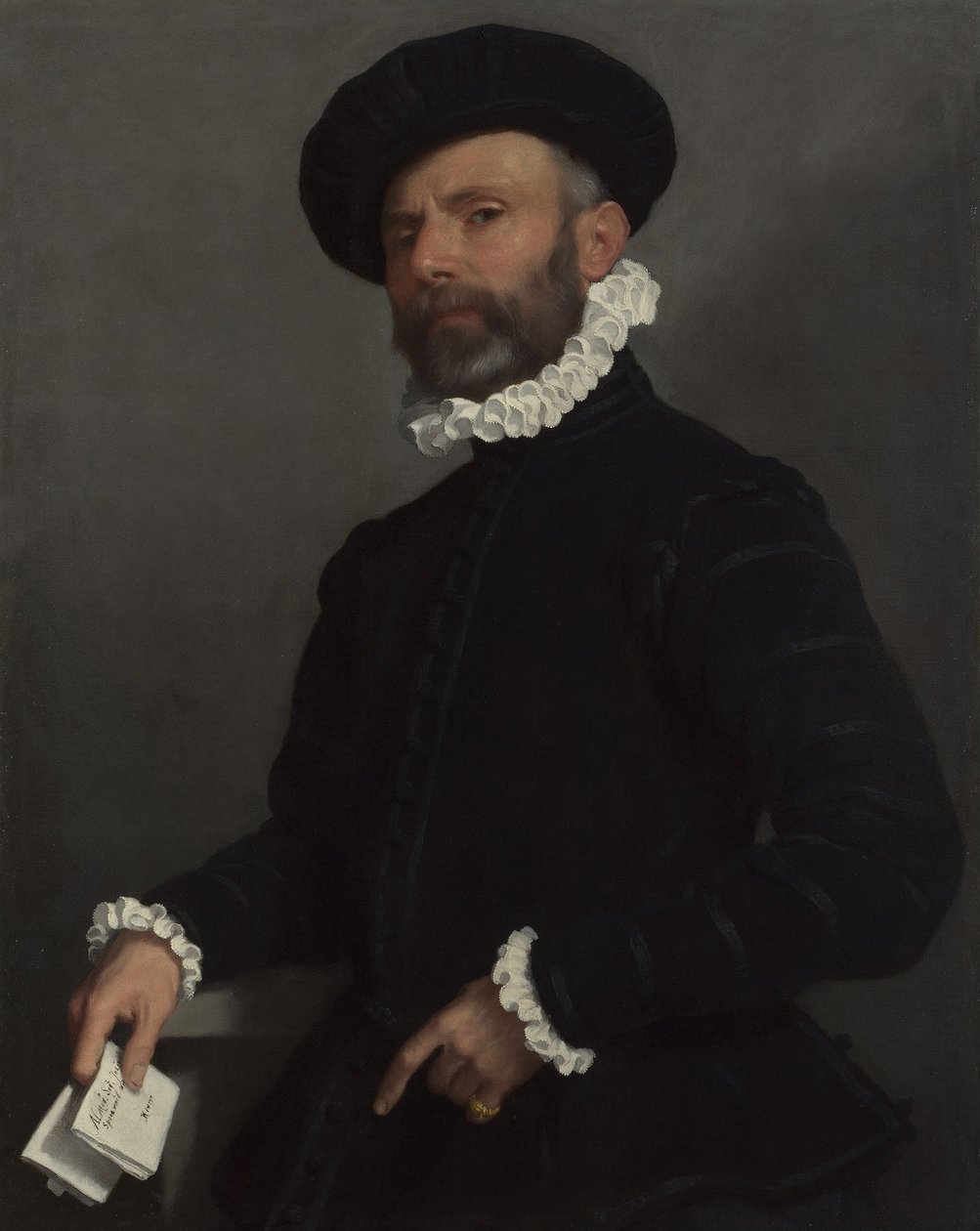 Retrato de um homem segurando uma carta de Giovanni Battista Moroni