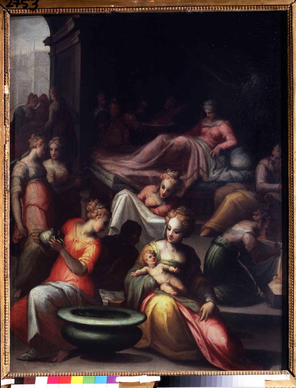 A Natividade de João Baptista. Pintura de Giovanni Battista Naldini (1537-1591). Óleo sobre tela. Tamanho: 89x74cm. Florentine Maniersme arte. Museu Pushkin, Moscovo. de Giovanni Battista Naldini