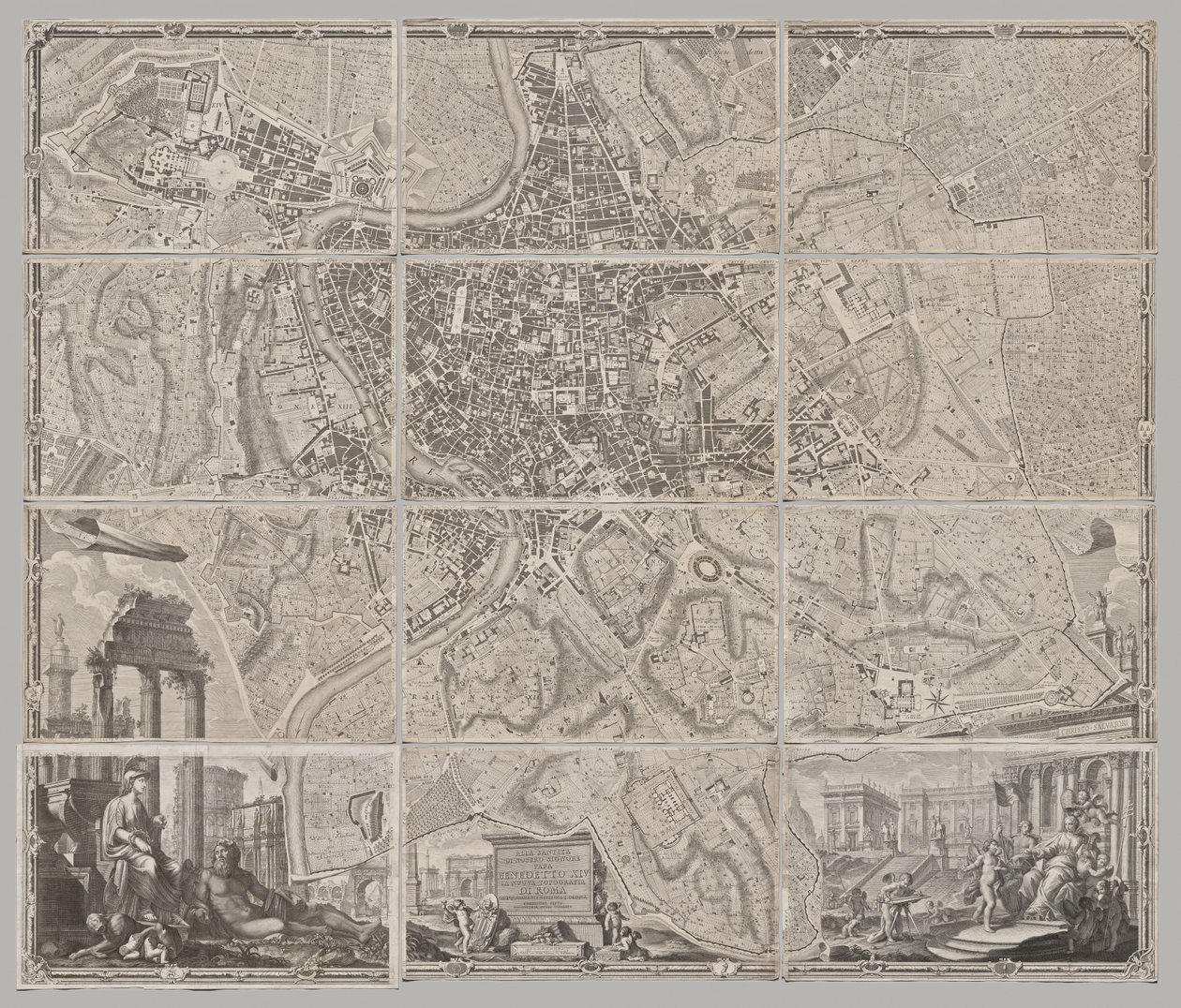 Novo mapa de Roma trazido à luz por Giambattista Nolli no ano MDCCXLVII, conhecido como La Pianta Grande di Roma de Giovanni Battista Nolli