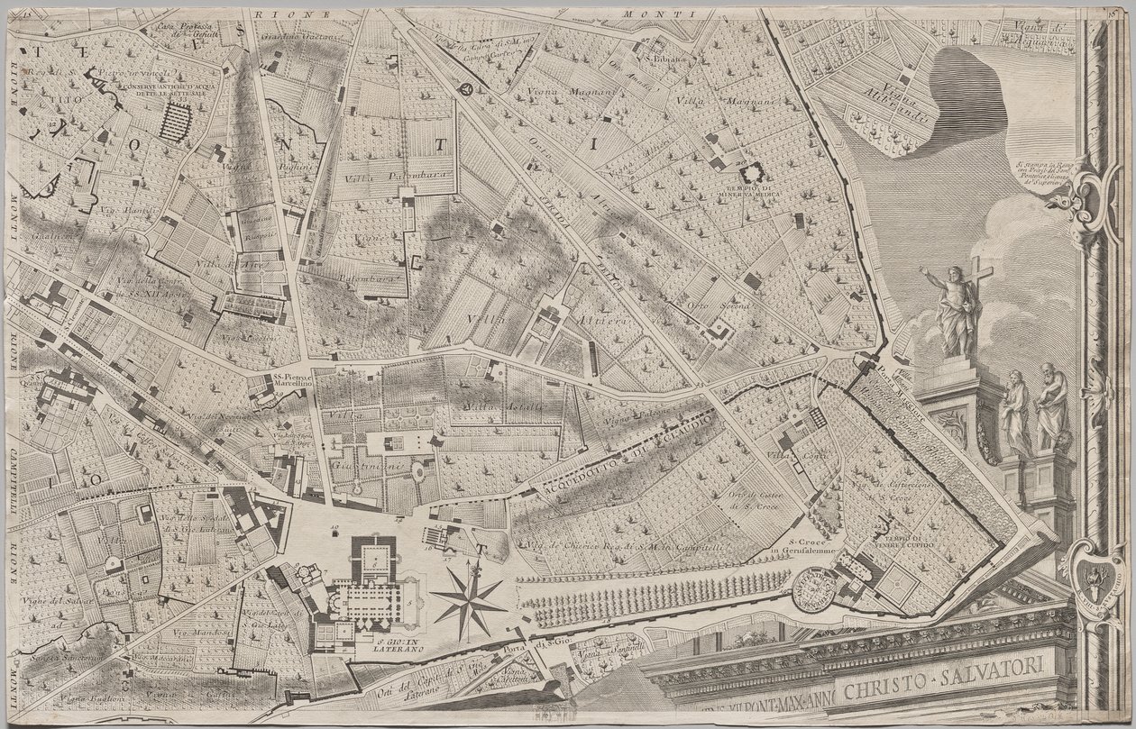 Novo mapa de Roma trazido à luz por Giambattista Nolli no ano MDCCXLVII, conhecido como La Pianta Grande di Roma de Giovanni Battista Nolli