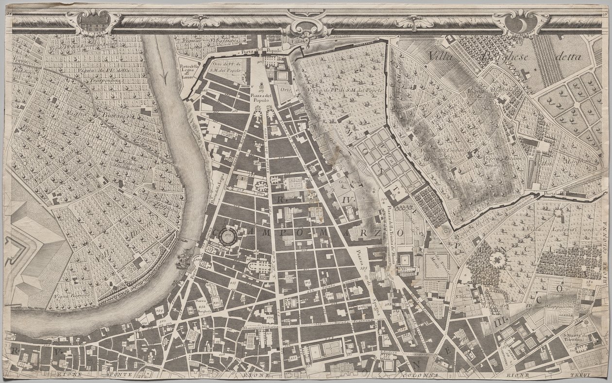 Novo mapa de Roma trazido à luz por Giambattista Nolli no ano MDCCXLVII, conhecido como La Pianta Grande di Roma de Giovanni Battista Nolli