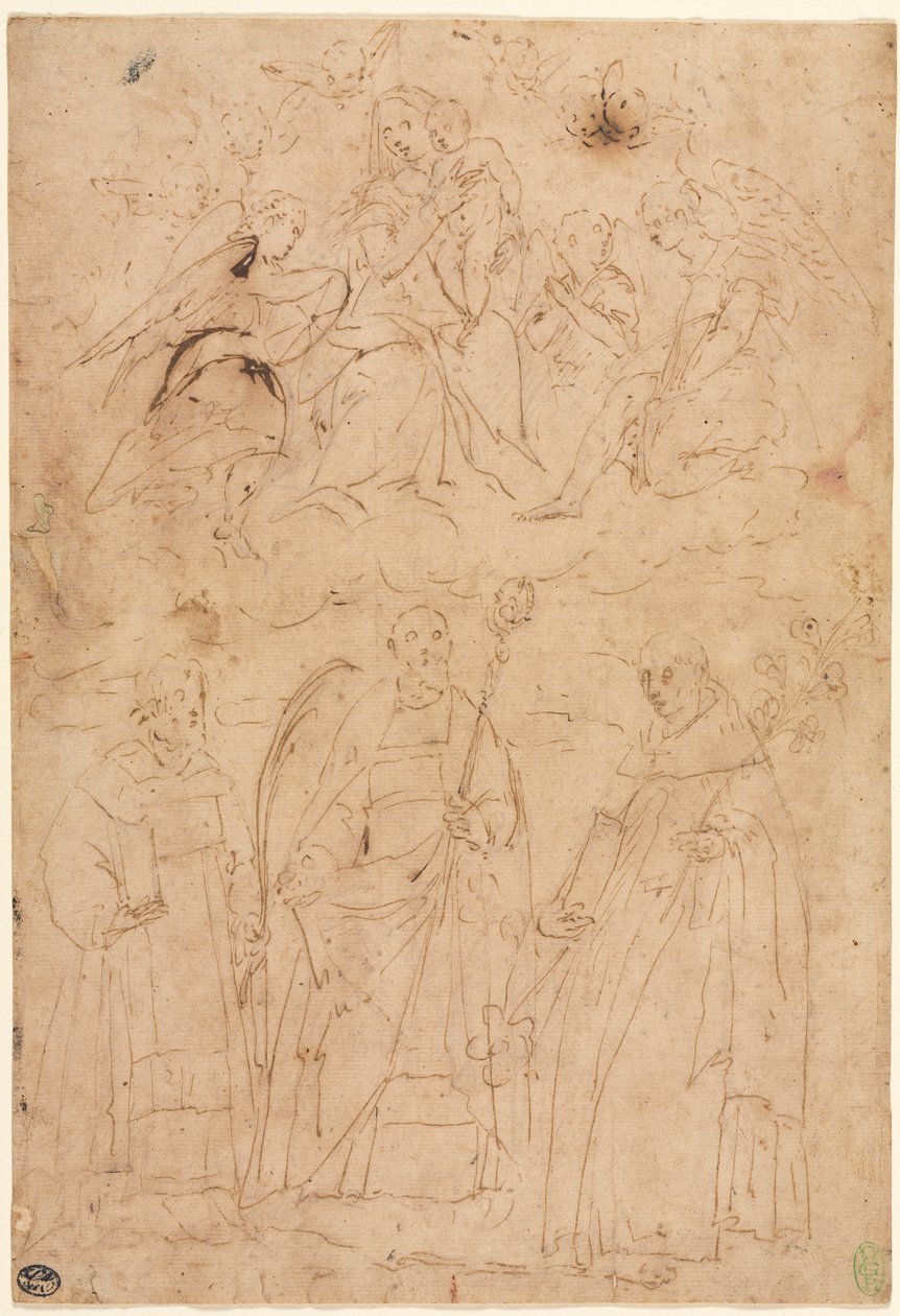 Madonna e Criança em Glória acima de Três Santos, c. 1570 de Giovanni Battista Paggi