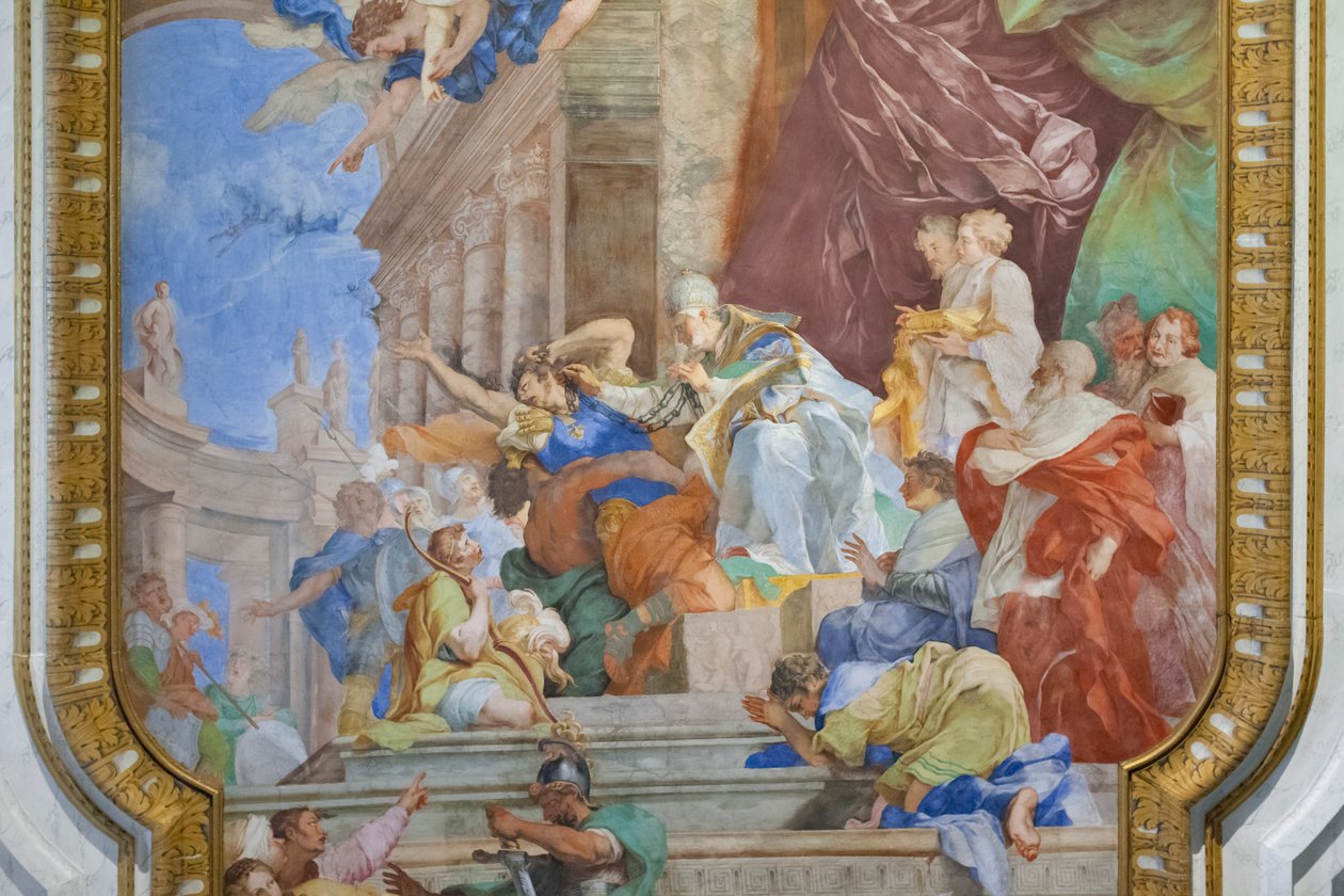 O milagre das correntes no centro do caixão, detalhe de Giovanni Battista Parodi