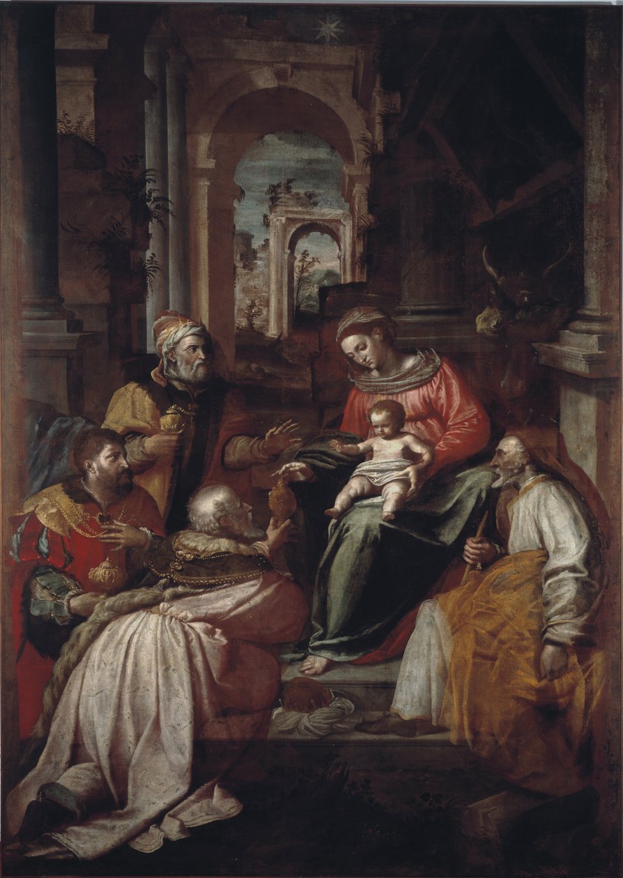 Adoração da Pintura Magi por Giovanni Battista Perolli (século XVI) 1567 Genes, Museo Diocesano de Giovanni Battista Perolli