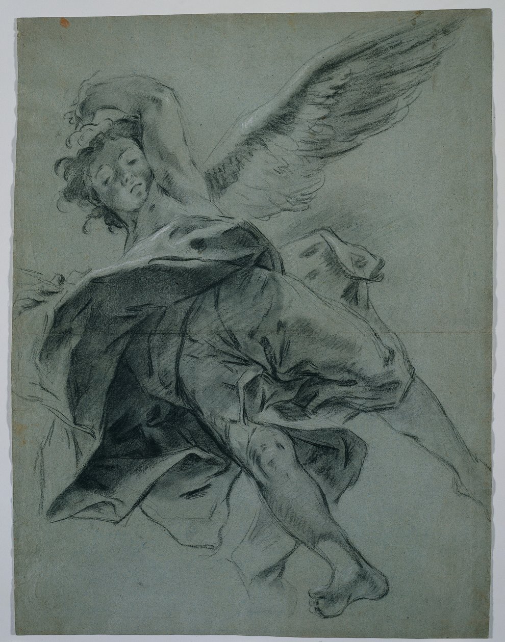 Um anjo voador reto, Estudos de mãos tocando instrumentos verso, 1723-1727. de Giovanni Battista Piazzetta