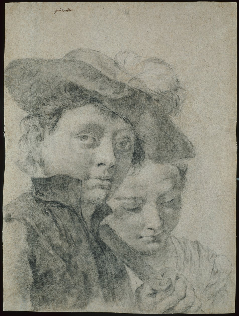 Um menino usando um chapéu emplumado e uma menina de Giovanni Battista Piazzetta