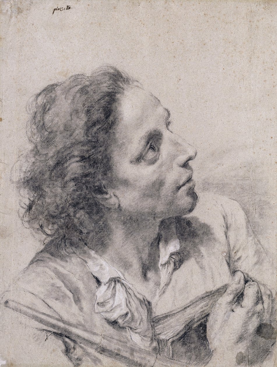 Um astrônomo segurando um livro e um telescópio, olhando para a direita, de Giovanni Battista Piazzetta