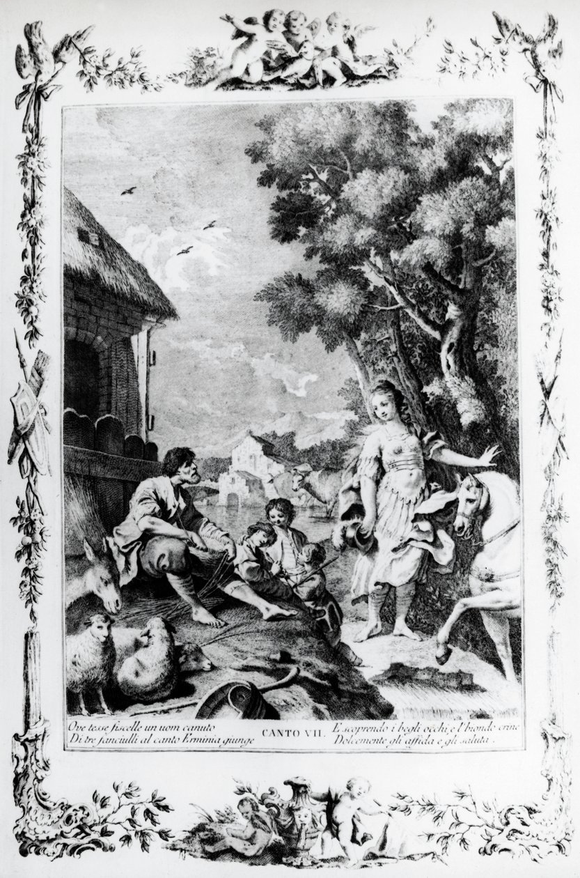 Erminia sendo saudada pelo pastor, canto VII, Jerusalém entregue de Giovanni Battista Piazzetta