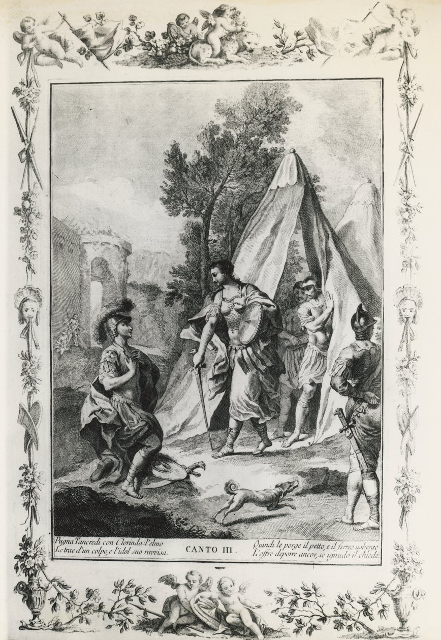 Jerusalém Entregue, canto III, ilustração de Giovanni Battista Piazzetta (1683-1754) para poema de Torquato Tasso (1544-1595), edição publicada em Veneza em 1745, Itália de Giovanni Battista Piazzetta